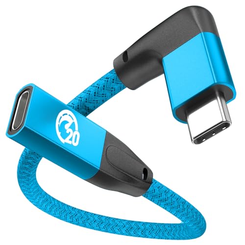 UseBean Right Angle USB C Extension Cable 0.6FT, 90 Degree USB-C 3.2 Gen 2 20Gbps Male to Female Type C 4K Video Extender Cord, for USBC Hub, MacBook, iPad Pro/Air/Mini, Galaxy S25/S24, iPhone 16 15 - color: BLUE, size: 0.6FT