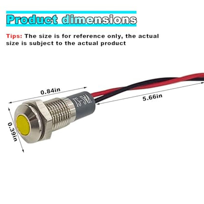 smilfuy 8mm/0.31" Signal Indicator Light, AC/DC 12V-24V Waterproof Panel Mount Warning Lamps with Wire, LED Signal Pilot Lamp for Car Truck Boat (Yellow) - color: Yellow
