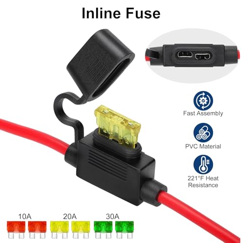 Linkstyle 2PCS SAE Battery Connector with 15A/20A/30A Fuses, 10AWG SAE to F2 Spade Terminal Quick Disconnect Battery Extension Cable for Solar Panel, Motorcycle, Car, RV