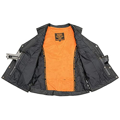 Milwaukee Leather Women's V-Neck Distress Grey Premium Leather Motorcycle Rider Vest w/Side Laces MLL4531 - color: Mll4500-black, size: Small