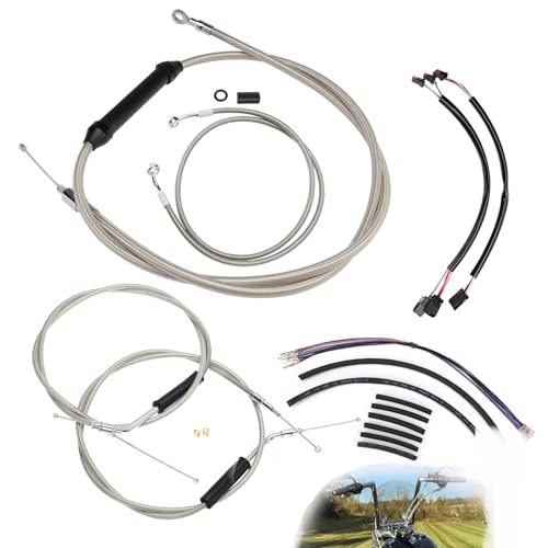 16" Ape Hanger Dyna Cables Kit Handlebar Extended CAN-Bus/Turn Signal Wires/Clutch/Throttle Cables/Brake Line for 2012-2017 Non-ABS Street Bob Super Wide Glide Switchback Models(Chrome)