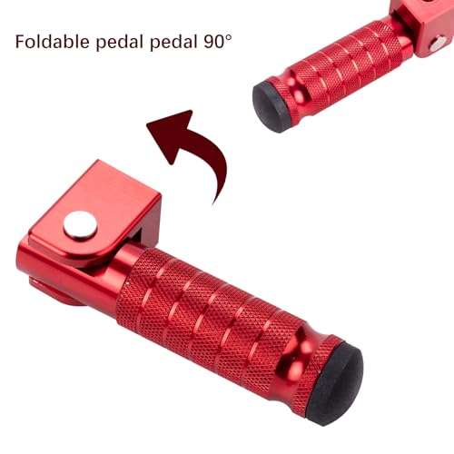 Motorcycle Foot Pegs, Foldable Footpegs Pedals 90° CNC Passenger Footrests Minibike M8 Install Bolts Fit for Dirt Bike Foot Pegs Yamah a, H0NDA, Su zuki, Aprili a Universal Folding Foot Pegs red - size: Foldable Red
