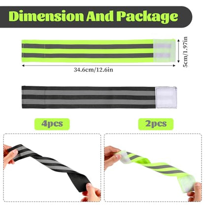 6Pcs High Visibility Reflective Bands, Elastic Ankle Straps Wristbands Reflective Arm Bands for Night Walking Reflective Gear for Bike Pants Cuff Clip Cycling Running Jogging Outdoors Hiking