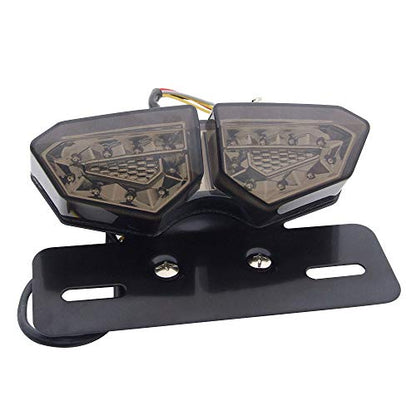 Motorcycle Tail Light Integrated Running Brake Stop Light Dual Eye Turn Signals Lamp Black with License Plate Bracket for Harley Honda Yamaha Suzuki Kawasaki - color: Black 2