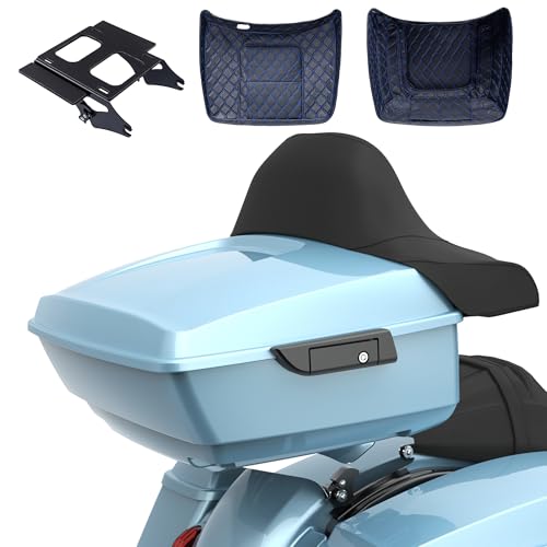 Advanblack 2024 Road Glide Sharkskin Blue King Tour Trunk Pack Compatible with Harley Touring CVO Road Glide, Street Glide, 2023.5 2024 2025 Detachable Mounting Rack, Full Backrest & Trunk Liners - color: Sharkskin Blue