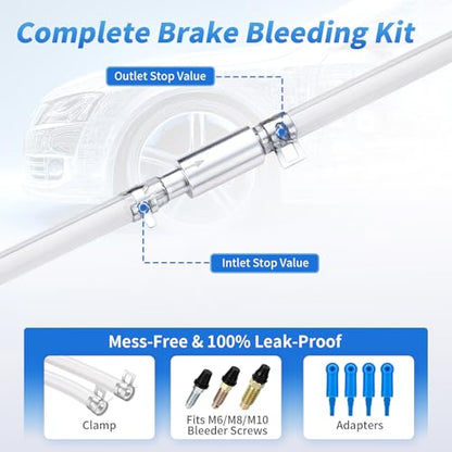 4 Pack Brake Bleeder Hose Kit with One Way Check Valve - Universal Brake Fluid Bleeder Hose, One-Way Valve Prevents Air Backflow for Car Motorcycle Hydraulic Brake Bleeding Tool