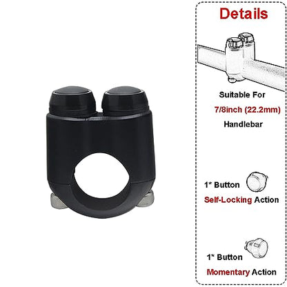 2 Buttons CNC Hand Control Momentary Switch Micro Switch, for 7/8 Inch 22mm Bars Handlebar Bobber Cafe Racer Chopper Universal - size: 7/8 Inch Black