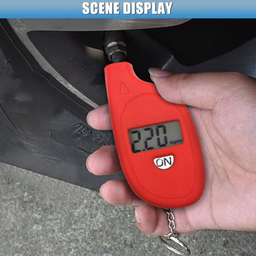 Digital Tire Pressure Gauge, 5-150PSI 4 Unit Settings Car Tire Pressure Monitor with Keychain & LCD Display, High Accuracy Auto Digital Tires Gauge for Car, Truck, Motorcycle (Red) - color: Red