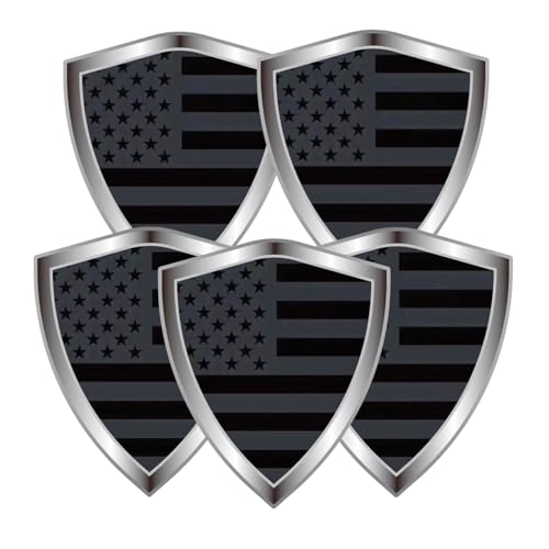 Black American Flag Decal Sticker - Black USA Flags Shield Shape Reflective Vinyl Car Stickers - for Car Window Bumper Laptop Waterproof Sticker (5Pcs) - color: Black America