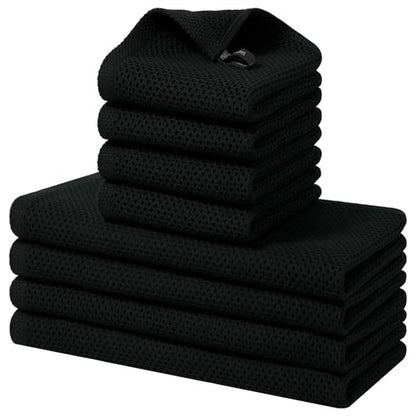 Homaxy 100% Cotton Kitchen Towels and Dishcloths Set, 12 x 12 Inches and 13 x 28 Inches, Set of 8 Bulk Kitchen Towels Set, Ultra Soft Absorbent Dish Cloths for Washing Dishes, Black - color: Black, style: 8-Piece Set