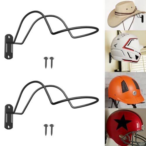 Helmet Wall Mount Display Rack 2-Pack, Heavy Duty Metal Holder for Motorcycle, Football, Baseball, Hockey, Bike & Skateboard Storage, Space Saving Sideways Gear Hanger, Black - size: 2 Pack