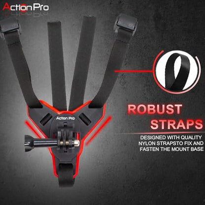 Action Pro™ Motorcycle Helmet Chin Strap Mount Compatible with GoPro Hero 12, 11, 10, 9, 8, 7, (2018), 6, Hero Black, DJI Osmo Action 3/2, Insta 360, Session, Xiaomi Yi, SJCAM (Red) - color: Red