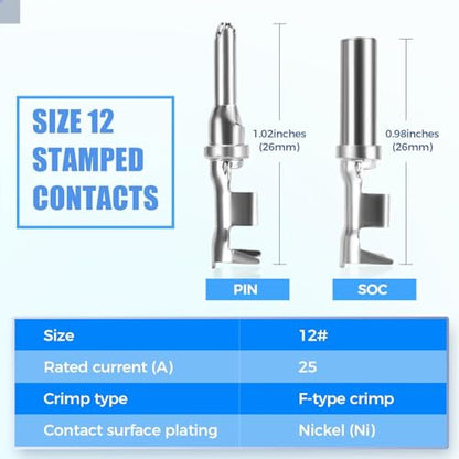 72 PCS Deutsch DTP Connector Kit 4 Pin Automotive Waterproof Electrical Connectors 6 Sets with Size 12 Solid Contacts Gauge 14-12 AWG Wire Size,25A - size: DTP 4 pin