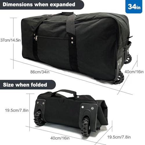 34 inch Large Foldable Duffle Bag with Wheels 600D Oxford Collapsible Large Heavy Duty Cargo Duffel Storage Duffel with Rollers for Camping Travel Gear, Black. - style: 34in