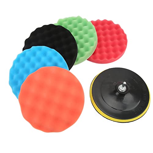 Professional 7 Inch Car Polishing Sponge Pads Kit with Electric Drill Adapter for Detailing Waxing Buffing Cars RVs Motorcycles Multi Functional Sponge Wool Buffing Pads Se