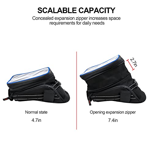 Motorcycle Tank Bag w/Strap Storage Bag Compatible with Honda Yamaha Suzuki Kawasaki Harley Water Resistant (Blue Piping) - color: Blue Piping