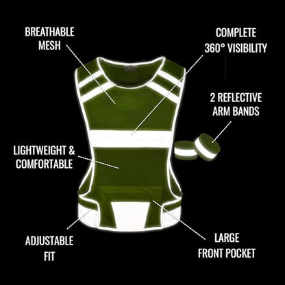 Mesh Reflective Running Vest with Inside Pocket & 2 Bands, Pink Small - color: Yellow, size: Child