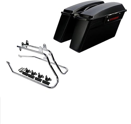 SLMOTO Complete Vivid Black Hard Saddlebag Softail Conversion Brackets For 86-17 Harley-Davidson Softail CVO Convertible FLSTSE3 Deluxe FLSTN - color: Vivid Black + Chrome Conversion Bracket