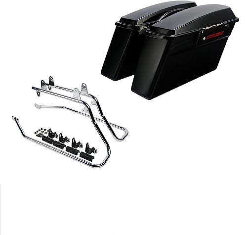 SLMOTO Complete Vivid Black Hard Saddlebag Softail Conversion Brackets For 86-17 Harley-Davidson Softail CVO Convertible FLSTSE3 Deluxe FLSTN - color: Vivid Black + Chrome Conversion Bracket