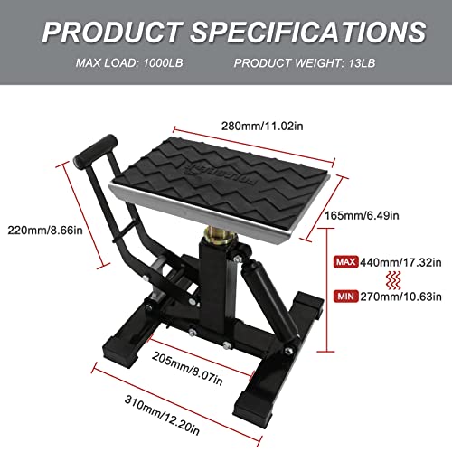 POLARBEAR Dirt Bike Stand Hydraulic Jack Vertical Lift CNC, for Dirt Bike/ATV/ADV/Rally Maintenance, Motorcycle Dirtbike Engine Stand with 1200Lbs Capacity(Silver) - color: Silver