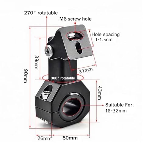 2 Pcs Motorcycle Spotlight Bracket, Heavy Duty Motorcycle Light Mount Bracket for Driving Fog Lights, 360 Degree Adjustment Tube Clamp Mounting Bracket for 0.7"-1.25" ATV UTV Roll Bar