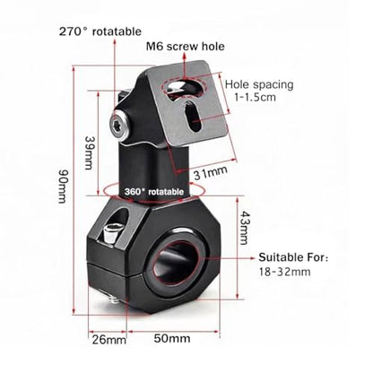 2 Pcs Motorcycle Spotlight Bracket, Heavy Duty Motorcycle Light Mount Bracket for Driving Fog Lights, 360 Degree Adjustment Tube Clamp Mounting Bracket for 0.7"-1.25" ATV UTV Roll Bar