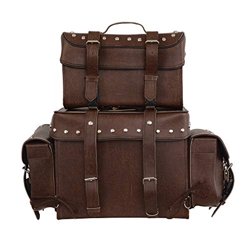 Motorcycle 2 pc Retro Brown Touring Back pack Studed Sissy Bar Bag Luggage Waterproof Rain Cover