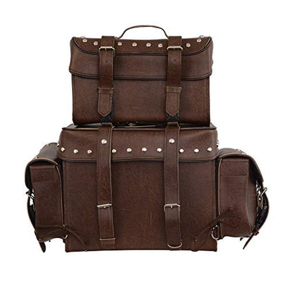 Motorcycle 2 pc Retro Brown Touring Back pack Studed Sissy Bar Bag Luggage Waterproof Rain Cover