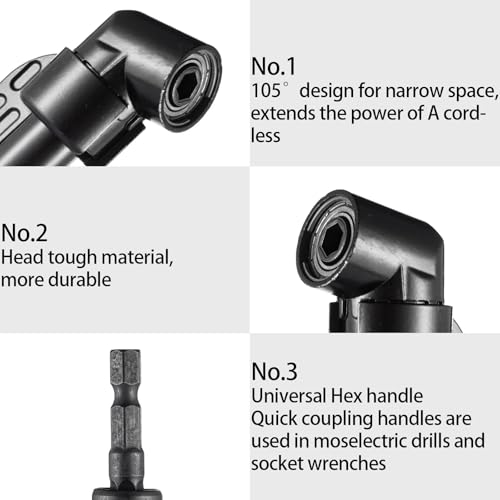17Pcs Right Angle Drill Attachment & Flexible Bit Extension Set for Tight Spaces, 105° Adapter Long & Short, Bendable Shaft, 1/4 3/8 1/2 Socket Adapters, L Wrench & Bits for Cabinets, Auto Repair