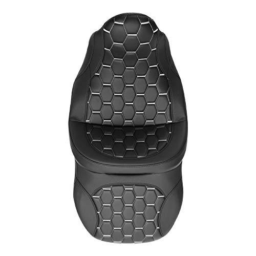 C.C. RIDER Motorcycle Driver Passenger Seat - Fat Diamond Pro 2-Up One-Piece Seat fit for Harley Touring Road King FLHR Street Glide FLHX Road Glide FLTRX 2009-2023 - color: White Stitching