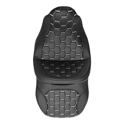 C.C. RIDER Motorcycle Driver Passenger Seat - Fat Diamond Pro 2-Up One-Piece Seat fit for Harley Touring Road King FLHR Street Glide FLHX Road Glide FLTRX 2009-2023 - color: White Stitching