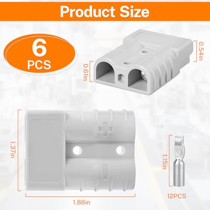 6 Pcs 50A-600V Battery Quick Connect/Disconnect, Compatible with Anderson Connector, 8-12 AWG Quick Jumper Cable Plug Connector Kit for Car/RV/Truck/Forklift Rescue Winch Trailer, Traction - size: 50A-600V-6PCS