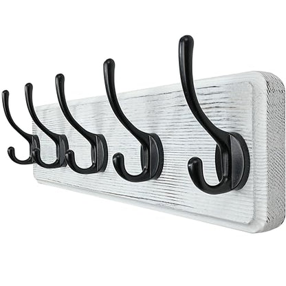WEBI Coat Rack Wall Mount,Coat Hanger Wall,16" Hole to Hole,Coat Hooks Wall Mounted,Hook Rack Rail,5 Hooks for Hanging Coats,Hats,Jacket,Clothes,Entryway,Black/White - color: White Wood/Black Hook, size: 17.3 Inch-5 Hooks