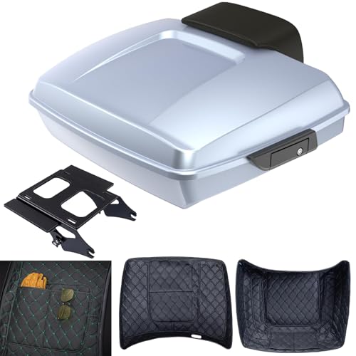 Motorcycle Atlas Silver Metallic Street Glide Razor Tour Trunk Pack For 2009+ Harley Touring - Black Detachable Mounting Rack, Backrest & Black Trunk Liners - color: Atlas Silver Metallic, size: Razor Tour Trunk Pack, Mount Rack & Black Liners