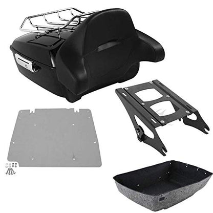 TCMT King Motorcycle Trunk Box Backrest Top Rack Base Plate Mounting Rack Fit For Harley 2014-2025 Touring CVO Road King Road Glide Street Glide Electra Glide Pack - color: Style B Black 2 Up Rack#2+Base Plate