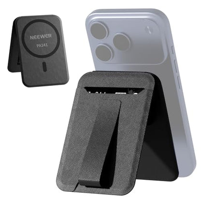 NEEWER Magnetic Phone Wallet with Card Holder, Foldable Desk Stand Lightweight Portable Leather Slim Cell Phone Card Case Compatible with MagSafe iPhone Samsung Android for Video Recording, PA141 - style: PA141