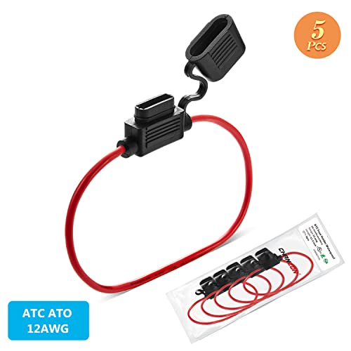 [UL Wire] Chanzon 5Pcs 12awg Standard/ATC/ATO Fuse Holder Waterproof Inline Marine (Maxium 35A) for Blade Fuses Automotive Car Motorcycle - size: A) 12AWG