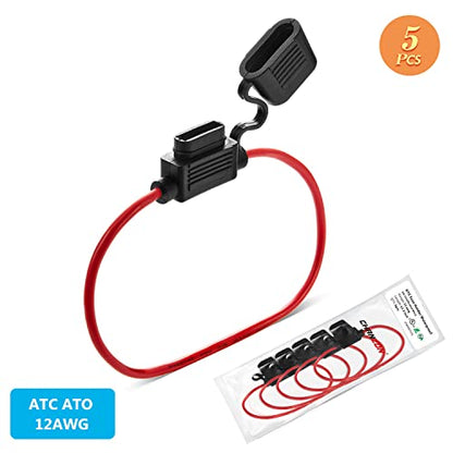 [UL Wire] Chanzon 5Pcs 12awg Standard/ATC/ATO Fuse Holder Waterproof Inline Marine (Maxium 35A) for Blade Fuses Automotive Car Motorcycle - size: A) 12AWG