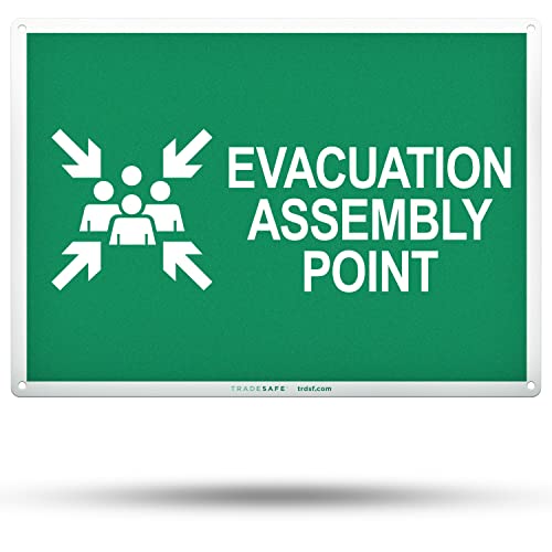 TRADESAFE Evacuation Assembly Point Sign - Emergency Evacuation Sign, Quick Install, Light Reflective, UV-Resistant, Waterproof, 14” X 10” Aluminum Safety Signs for Business - style: Evacuation Assembly Point