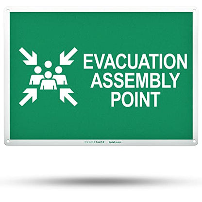 TRADESAFE Evacuation Assembly Point Sign - Emergency Evacuation Sign, Quick Install, Light Reflective, UV-Resistant, Waterproof, 14” X 10” Aluminum Safety Signs for Business - style: Evacuation Assembly Point