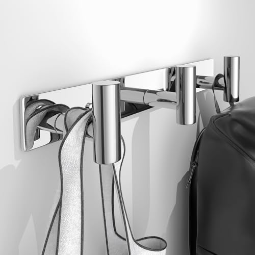 Wall Mounted Coat Rack-3 Hooks, Heavy Duty Stainless Steel Wall Hooks for Towel Coat Bag, Hat Rack Hanger Coat Hooks Towel Racks for Bathroom Entryway Kitchen Hotel (Glossy Chrome, 1 Pack) - color: Glossy, size: "T" Shape 3 Hooks - 1 Pack