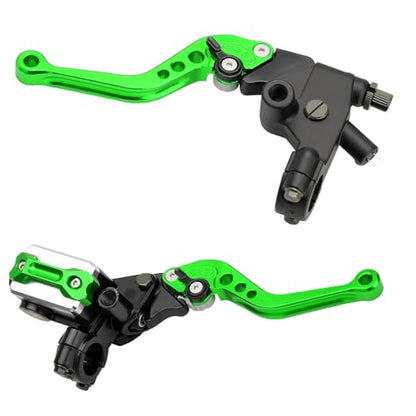 Universal Motorcycle Brake Lever 7/8" 22mm Handlebar CNC Hydraulic Master Cylinder Reservoir Clutch Pump Left & Right Set - color: Green
