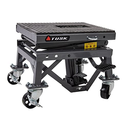 Tusk Scissor Lift Stand – Adjustable 13.75–34″ Heavy-Duty Motorcycle Lift Stand with Casters & Rubber Top Pad – Supports Up to 300 lb for Dirt Bike, ATV & UTV Maintenance