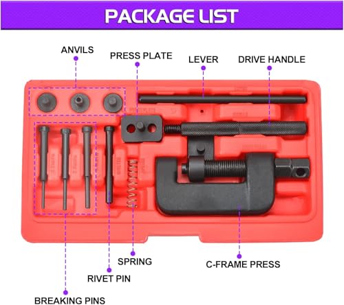 Motorcycle Chain Breaker, Heavy Duty Chain Splitter/Breaker Link Riveting Tool Kit Replacement for Motorcycle, Bike, ATV Bicycle Repair Tools