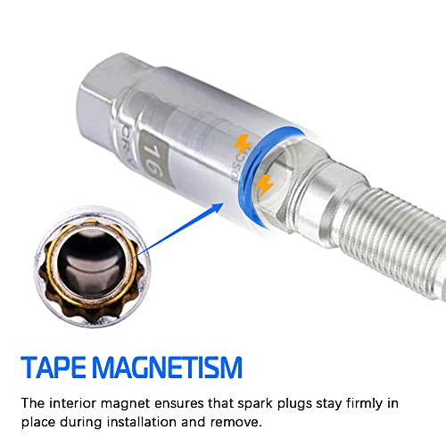 16mm Thin Wall Magnetic Spark Plug Socket 3/8 Inch Drive 12-Point Spark Plug Socket Compatible with BMW, Benz, Mini Cooper, Nissan, Citroen, Infiniti, Renault, Peugeot and some lawn mowers and ATVs - size: 16mm