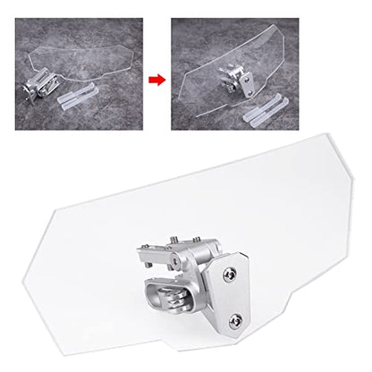 Motorcycle Windshield Extension, Motorbike Wind Deflector Motorcycle Windscreen Adjustable Clip On Windshield Spoiler Wing Windproof Front Flyscreen Fairing Transparent Visor Protector Frame Parts
