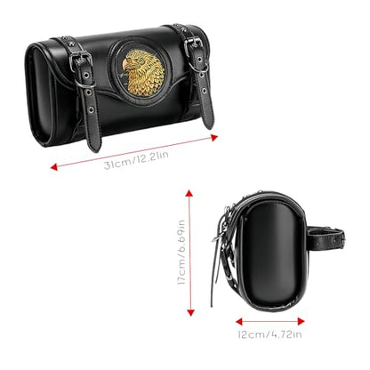 6.32L Motorcycle Side Bags with Eagle Embroidery PU Leather Saddlebag, Universal Waterproof Black Motorcycle Storage Pouch for Most Motorcycles - style: Eagle Embroidered Bag