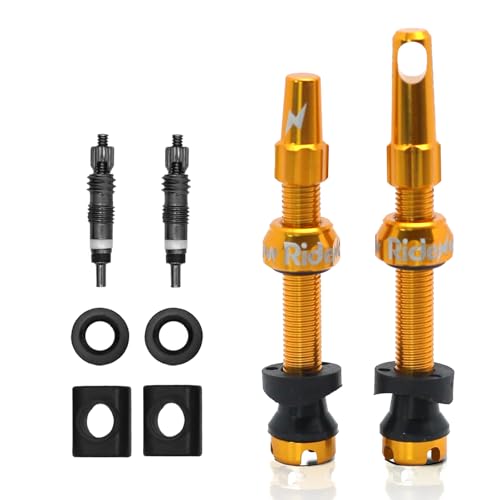 RideNow Tubeless Presta Valve Stems, 45mm Super Light 7075 Aluminum Alloy Presta Tubeless Valve Stem Kit with Valve Core Remover Tool and Valve Stem Caps, Multiple Color and Size Options(Pair), Gold - color: Gold, size: 45mm