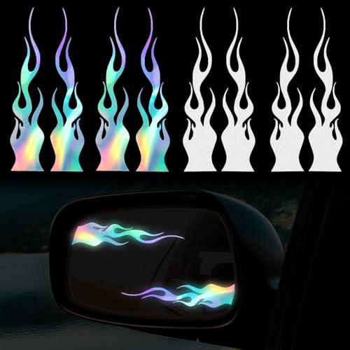 8pcs Flame Reflective Sticker for Bikes, 5.9"X1.2" Flame Car Decals, Sports Flames Shape Stripe Stickers for Motorcycles Bike Skateboard Laptop DIY Car Decoration, Reflective Car Stickers Decals