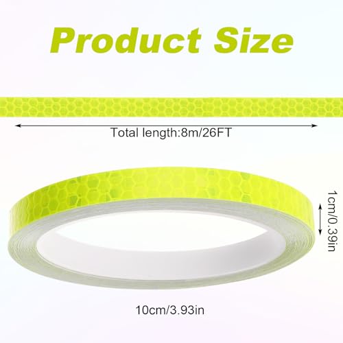 Neon Reflective Tape 0.4In x 26 Feet, Safety Warning Tape High Viscosity Durable Lasting Outdoor Waterproof Neon Reflector Strips for Bicycles Helmets Trailers(Yellow) - color: Yellow